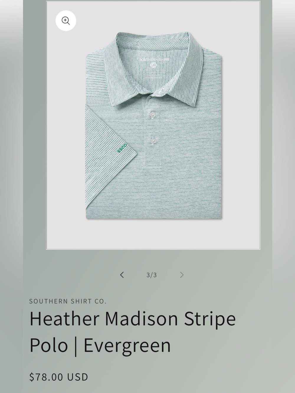 Men’s Southern Shirt Company Heather Madison Stripe Polo ~ Fairway Green ~ MED - Picture 3 of 7